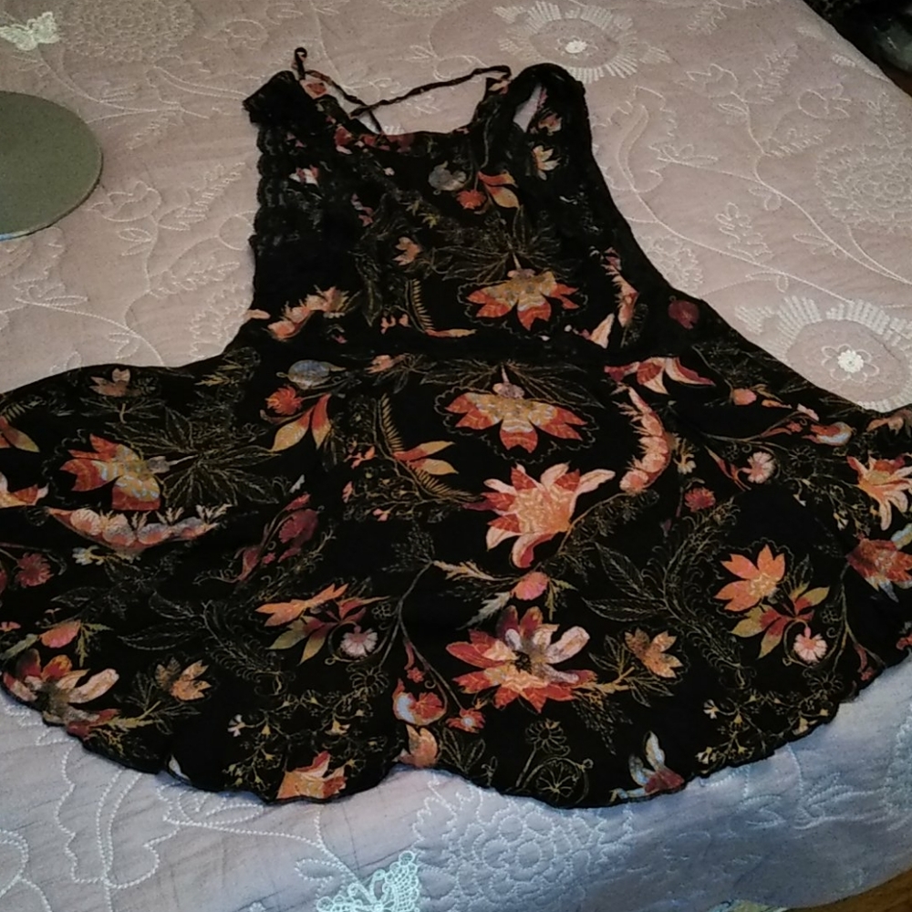 Free People 💙 Floral Lace Accent 💜 Flair Dress - Picture 10 of 11